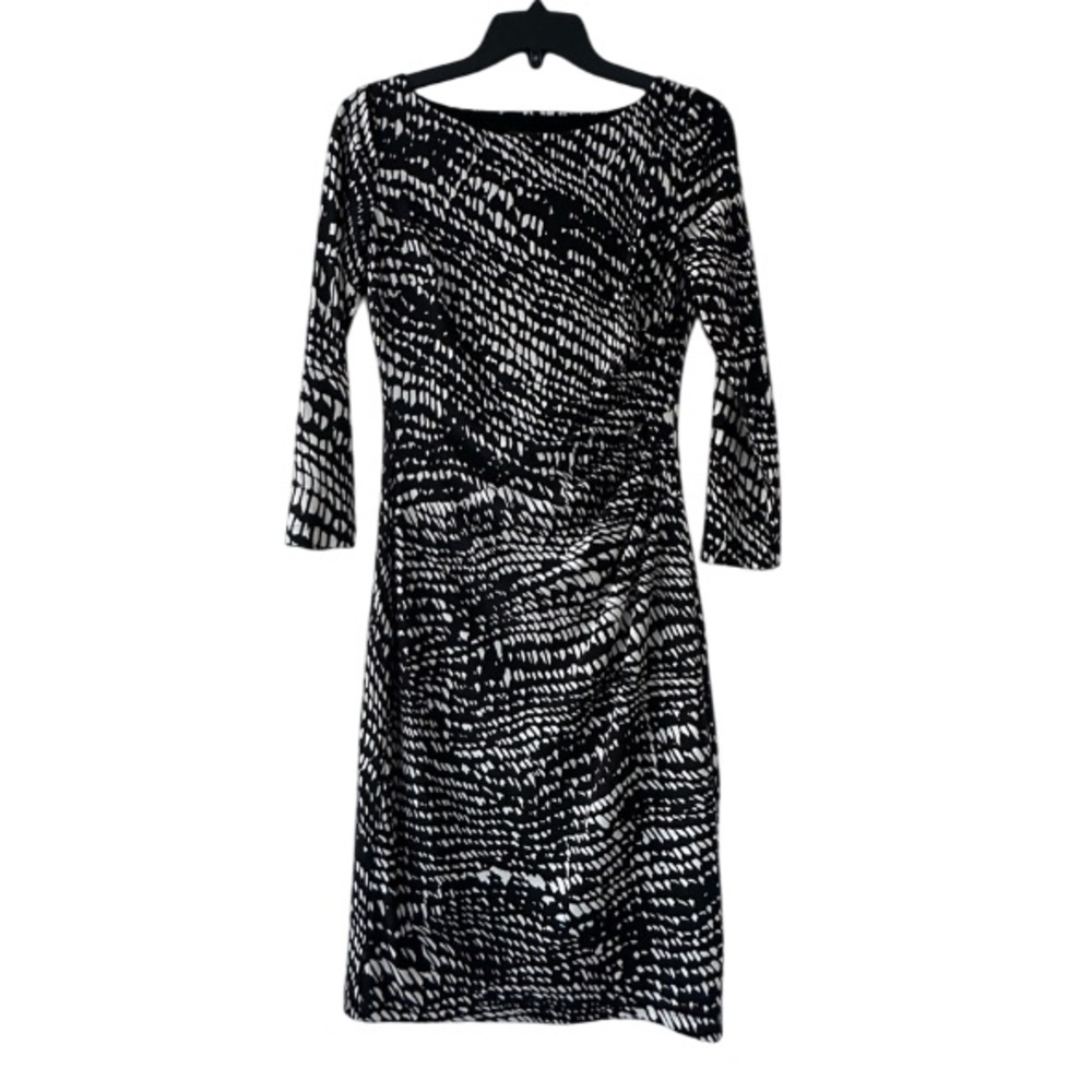 Ralph Lauren dress black/white print size 4 side ruching